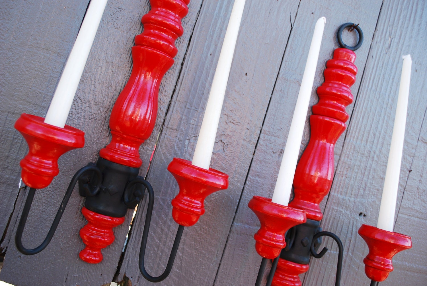 Red Candelabra Wall Lighting Sconce Set Of Two Hollywood Regency, Modern Wall Decor, Great Gift