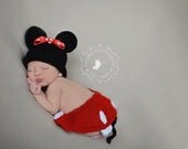Newborn Minnie Mouse Hat with Detachable Hair Clip, Diaper Cover - Photo Props, Photography Props, Girls, Halloween Costume, Mickey Mouse