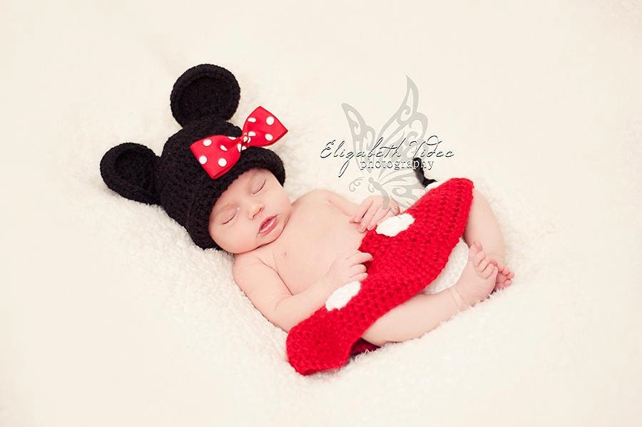 Newborn Minnie Mouse Hat with Detachable Hair Clip, Diaper Cover - Photo Props, Photography Props, Girls, Halloween Costume, Mickey Mouse