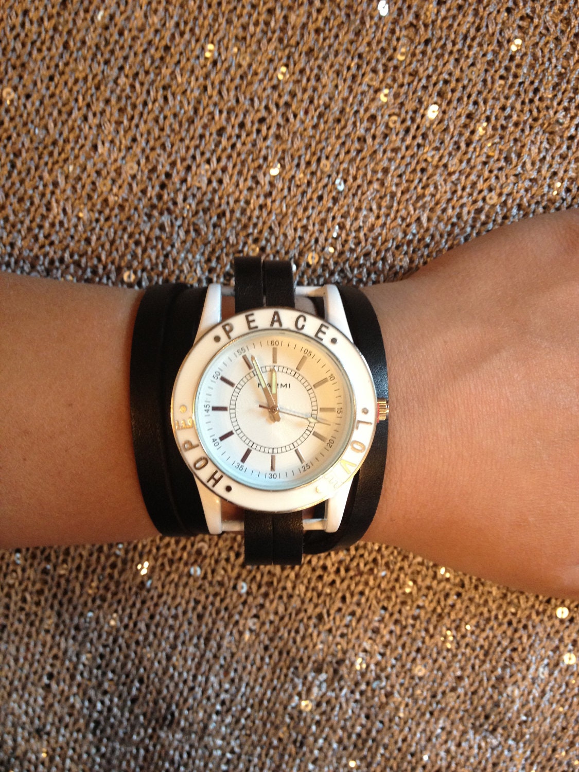 Hot pink Love.peace wrap watch with leather band