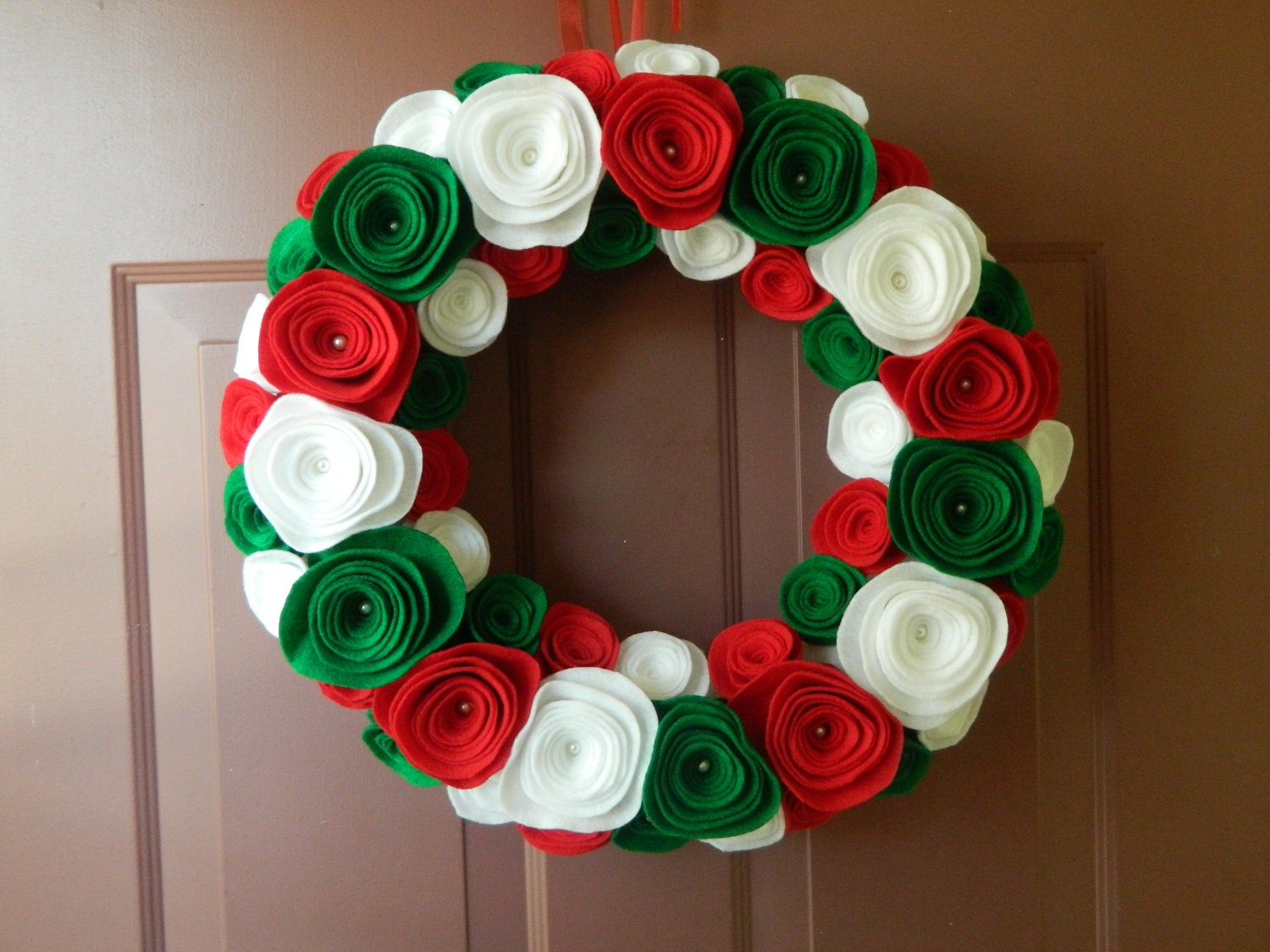Christmas Wreath - Holiday Wreath - Red, White and Green Christmas Felt Wreath - 18 inch