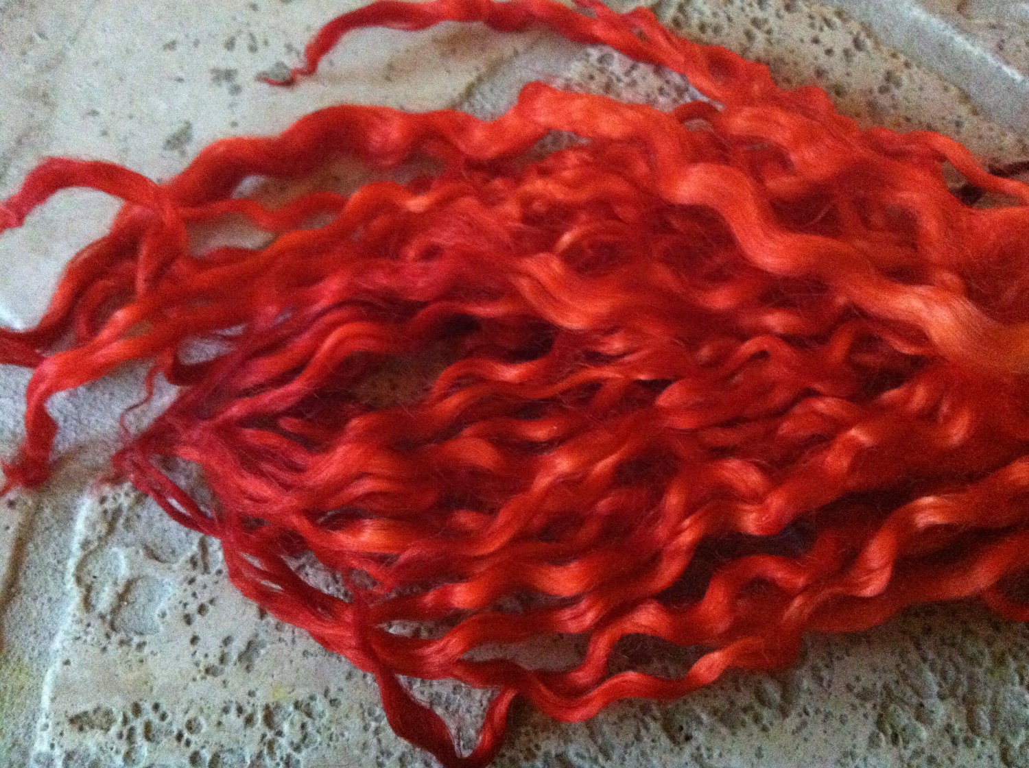 Hand Dyed Teeswater (10-12" plus) locks/fiber/fleece - 1 ounce - Warm Salmon/orange- mohair - doll hair - waldorf - tail spinning - felting - beautifulyeah
