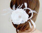 White Bridal Flower Hair Clip, Something Old, Wedding Hair piece, Vintage Something Old