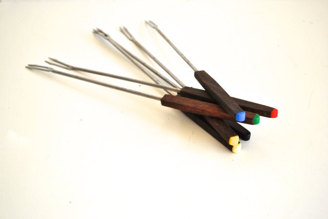 Vintage Fondue Forks/Skewers - Wood
