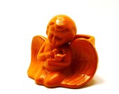cherub ceramic planter, bright orange decor, painted ceramics, upcycled home decor, praying angel, planters, angels, adorable