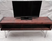 7 ft Industrial media console tv stand from salvaged barnwood with hairpin legs