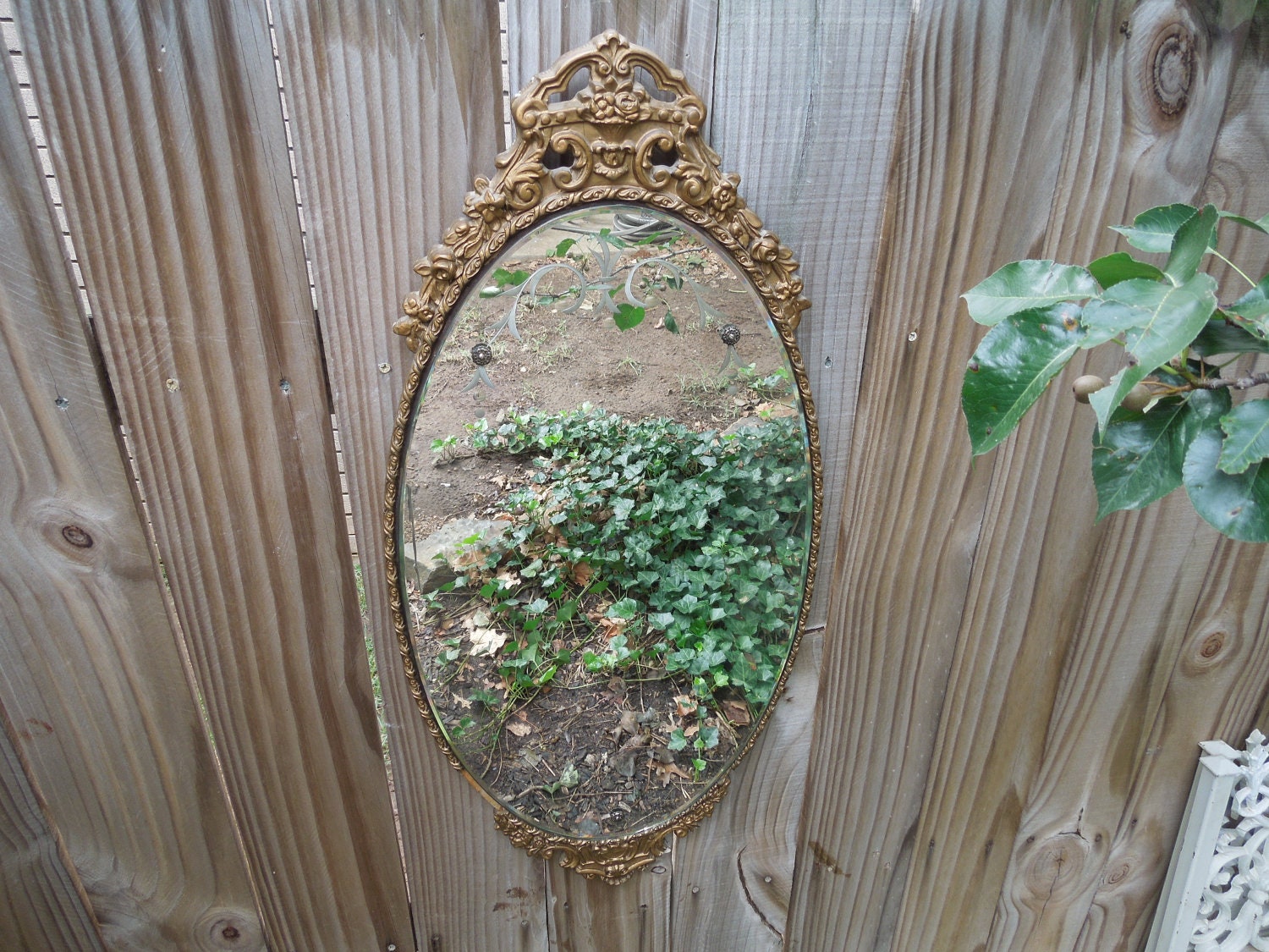 Antique Barbola Gesso Mirror Etched Glass Mirror Gilt Mirror