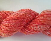 Apricot and melon 2 ply. Hand spun and hand dyed art yarn. Australian merino and silk.