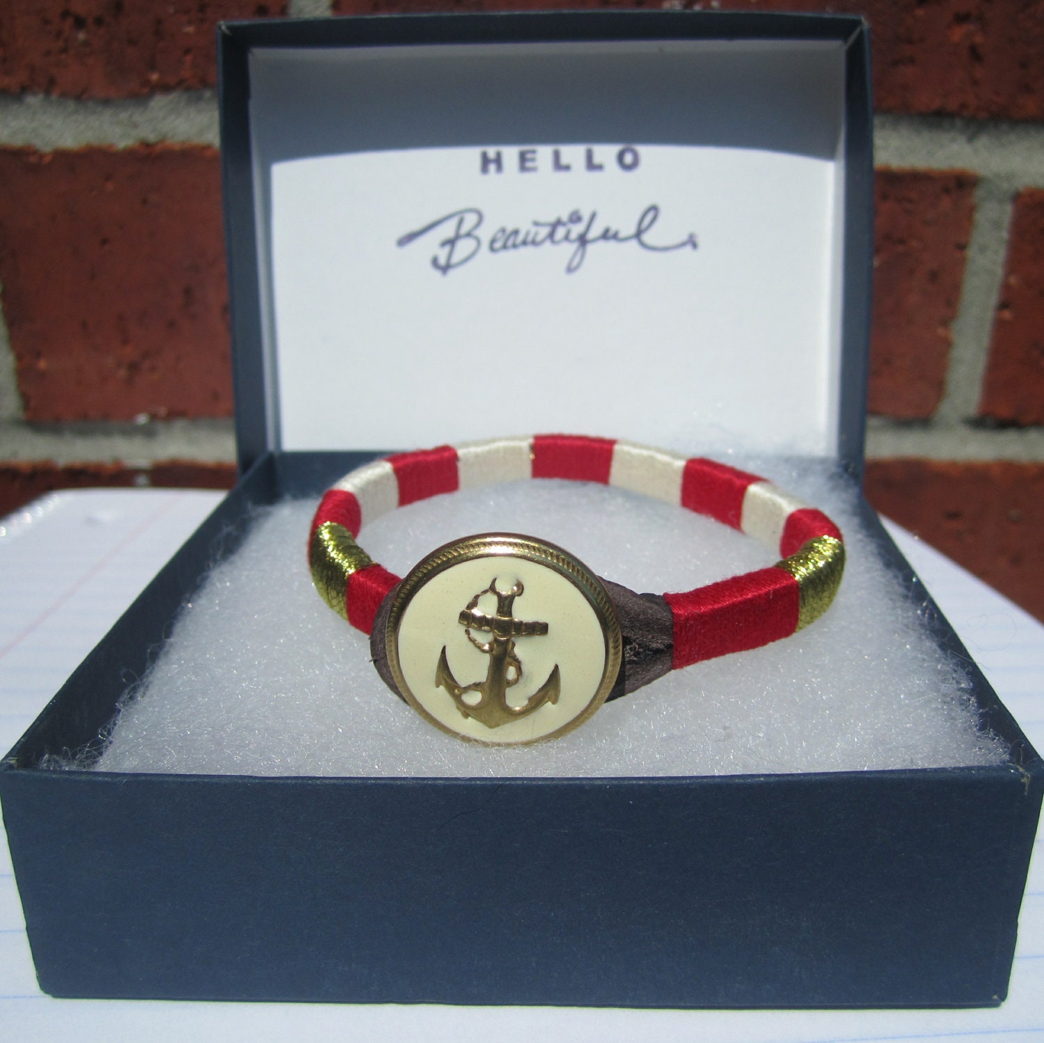 Nautical Sailor Bracelet: Red and Navy with Gold detail