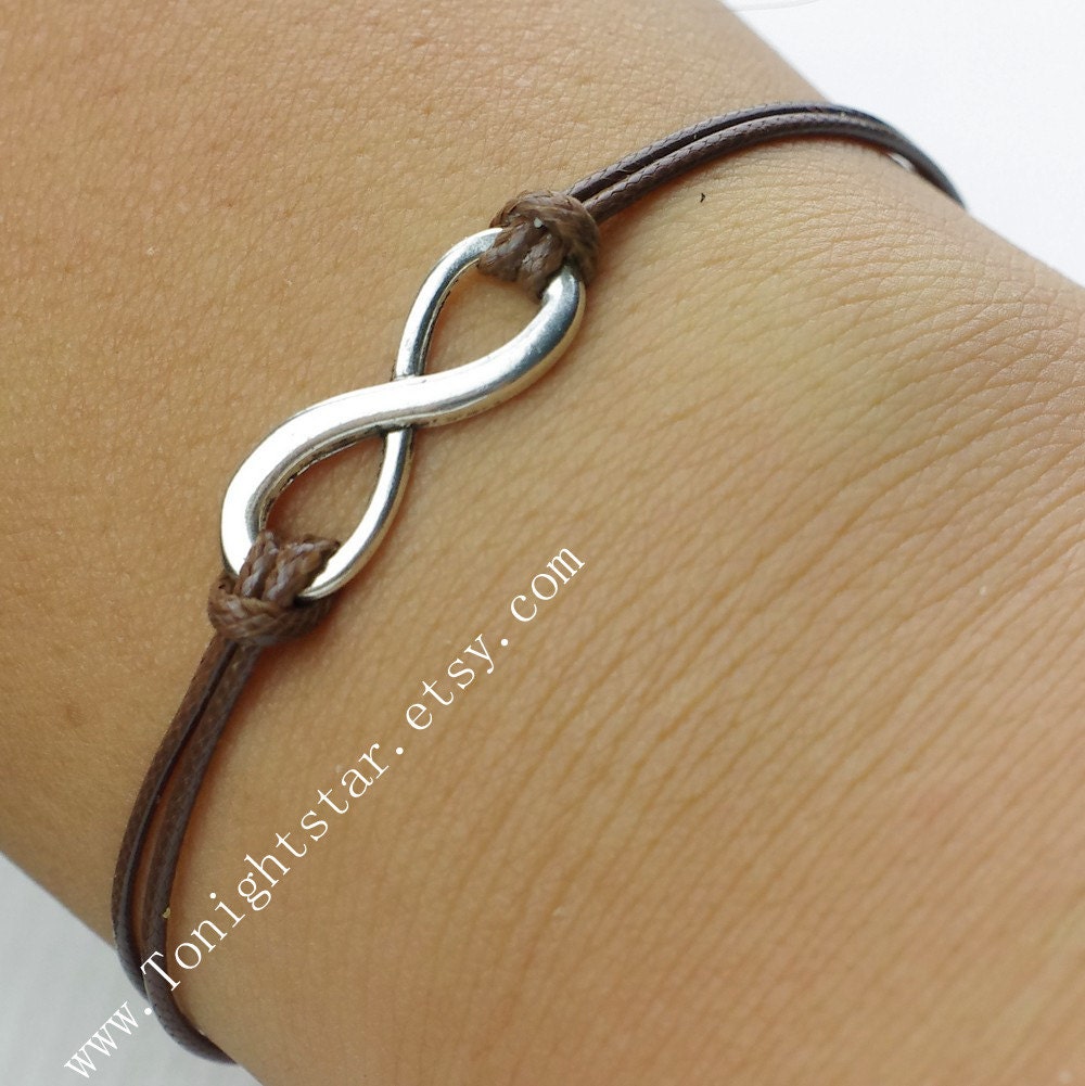 Infinity bracelet, antique silver karma bracelet, waxed Cord bracelet-SALE