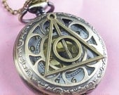 Harry Potter Deathly Hollows Pocket Watch necklace,Golden Dial Pocket Watch necklace