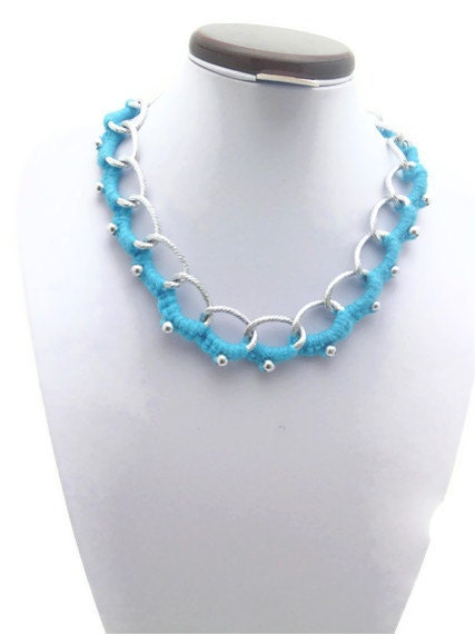 Turqoise crochet chain necklace