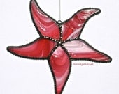 Stained Glass STARFISH Suncatcher -- Beautiful Cranberry Pinks & White, "Baroque" -- USA Handmade Original