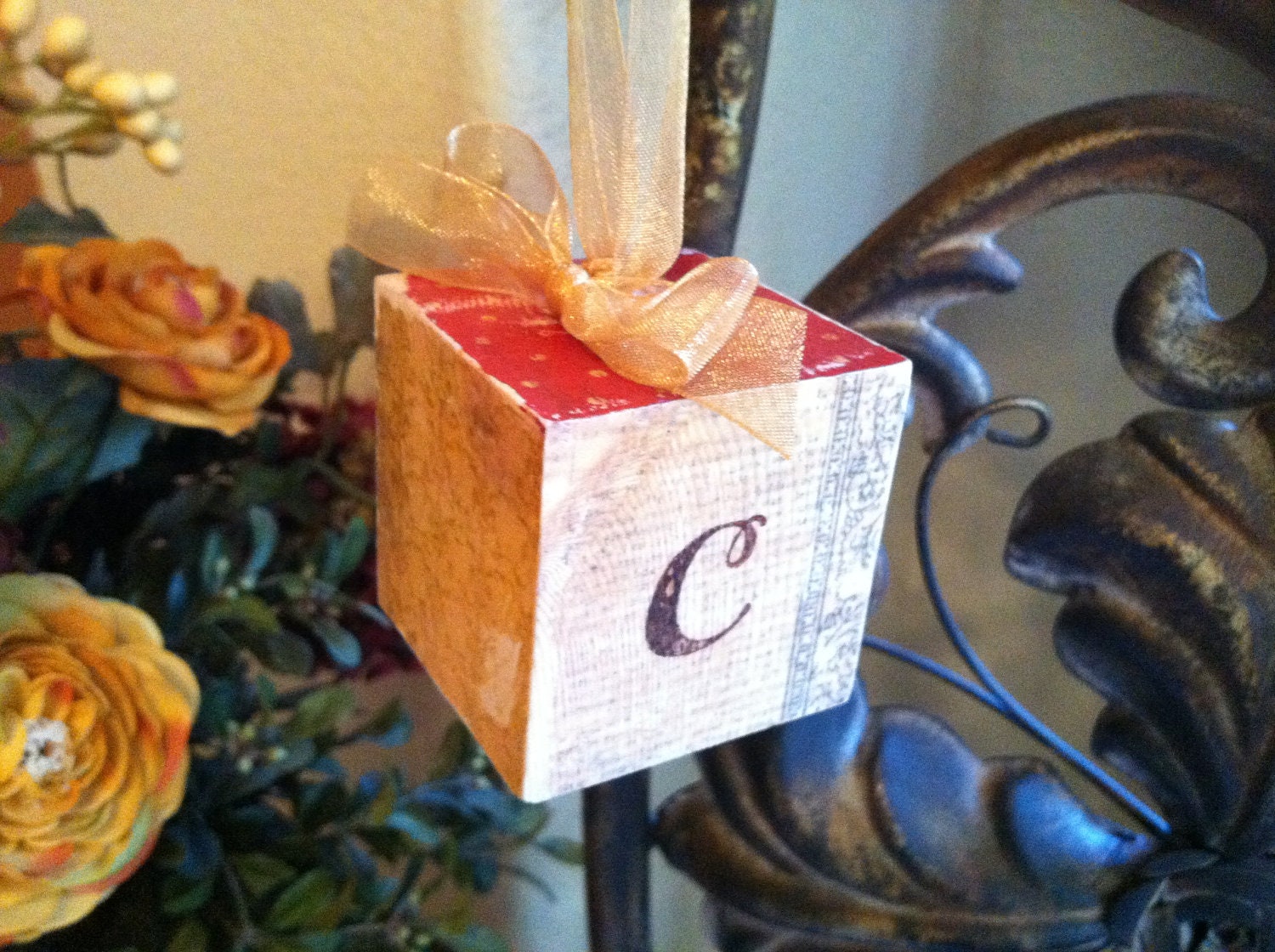 Custom Color Wedding Photo Block Ornament or Door Hanger
