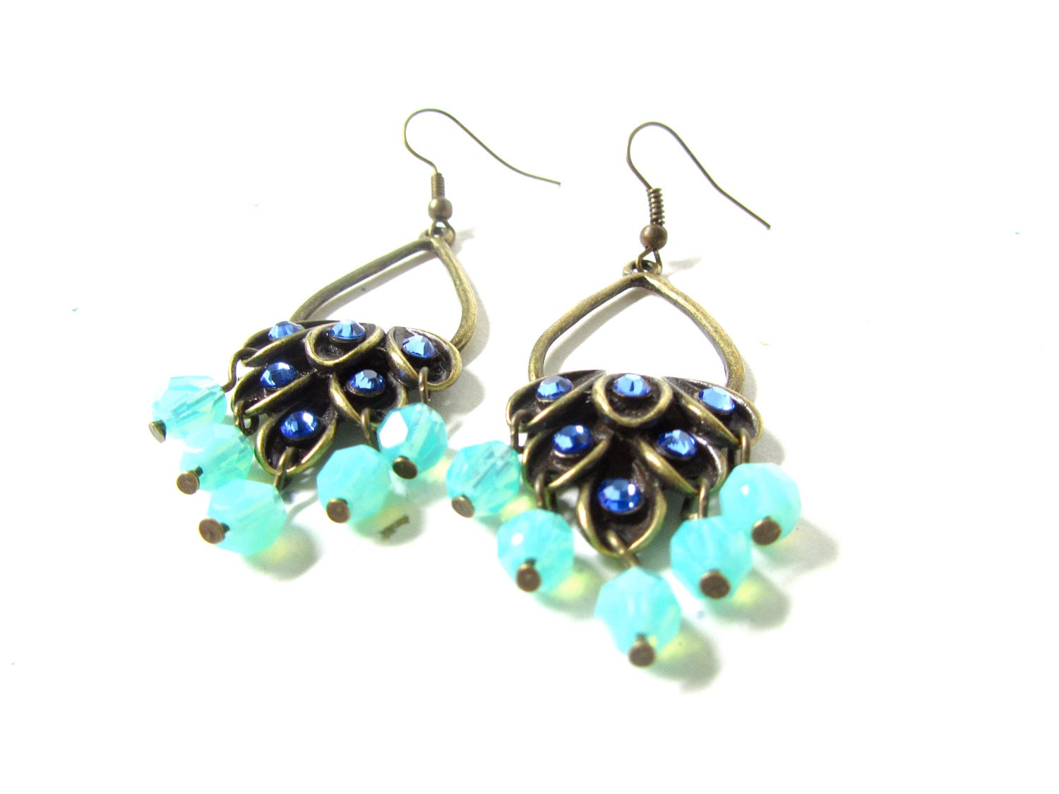 Mint Chandelier Earrings, Emerald Green, Peacock, Swarovski Crystal, Gift For Her