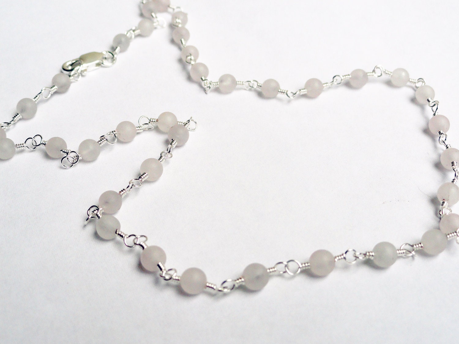 Rose quartz necklace - sterling silver - rose quartz rosary - delicate necklace - healing stones - pale pink necklace