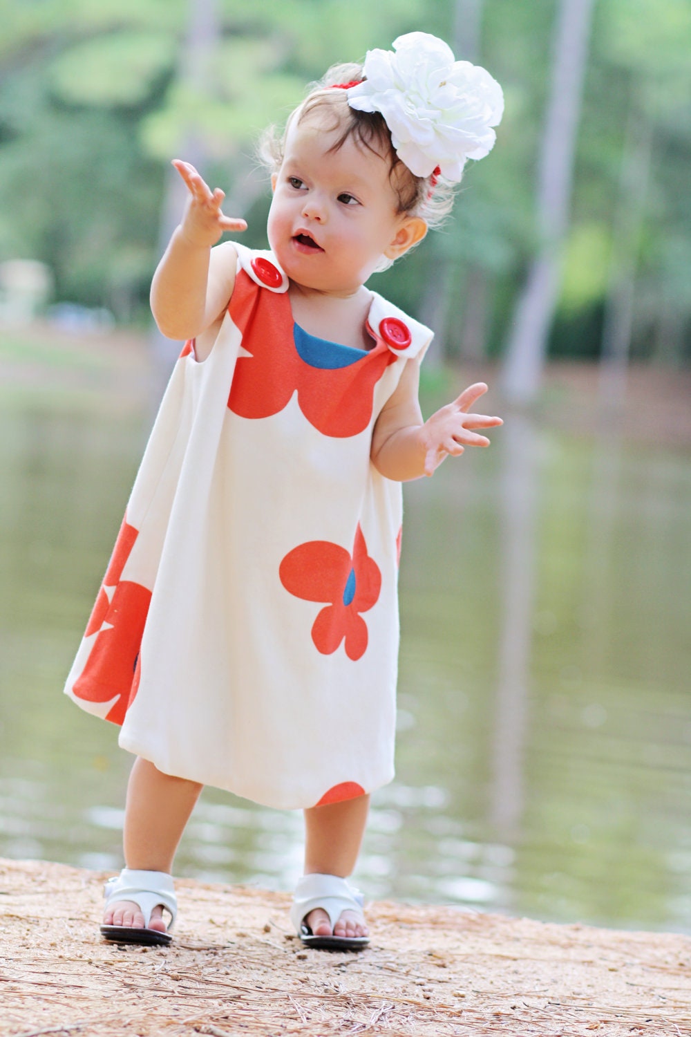 Organic Cotton Knit - Bloom in Ruby - Baptism Dress - Baby Shower - Baby Girls Dress - Eco Friendly - Natural Dress - Infant Girl - 3M to 3T