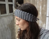 Gray Knit Headband with ties - womens or teen winter ski fashion hair wrap dreads - gift for her under 20 - girls accessories
