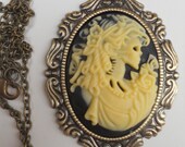 Dia De Los Muertos Gothic Victorian Skeleton Lady Cameo Necklace