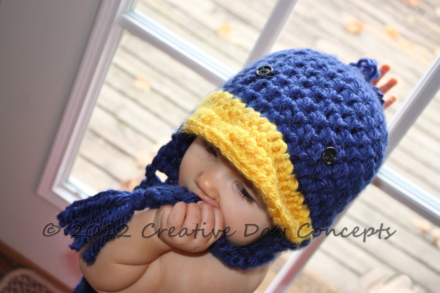 Children's crocheted Blue bird ear flap yarn hat