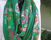 paisley-infinity woman scarf- emerald green floral-cotton gauze-yemeni fabric-Turkish womens scarves-tube scarf-bohemian-2012 trends
