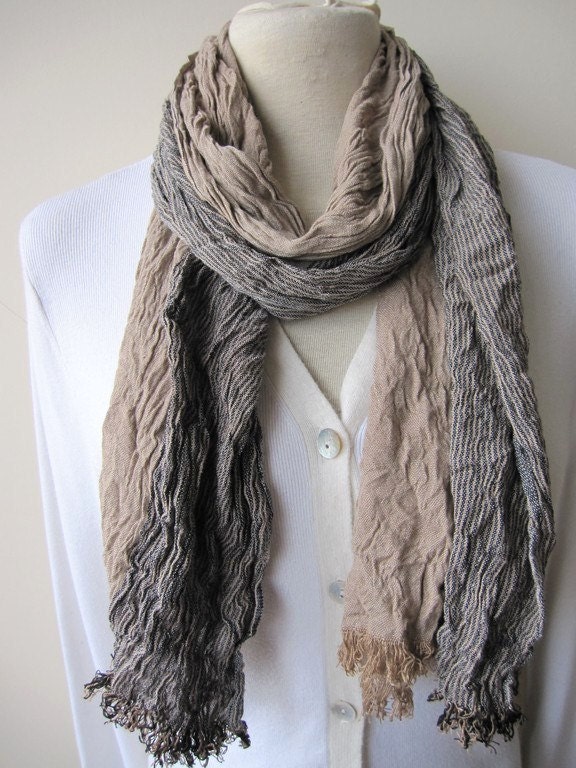 Washed Camel Beige black stripe Scarf,2012 fashioN-woman-MAN SCARVES ,crinkle fabric,cotton,viscose-Turkey