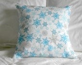 Blue Pillow Cover White Christmas Fabric 16 x 16