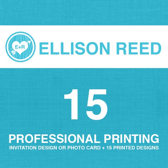 15 professional printed flat cardstock cards with envelopes and any invitation or photo card design already sold in the Ellison Reed shop Il_570xn