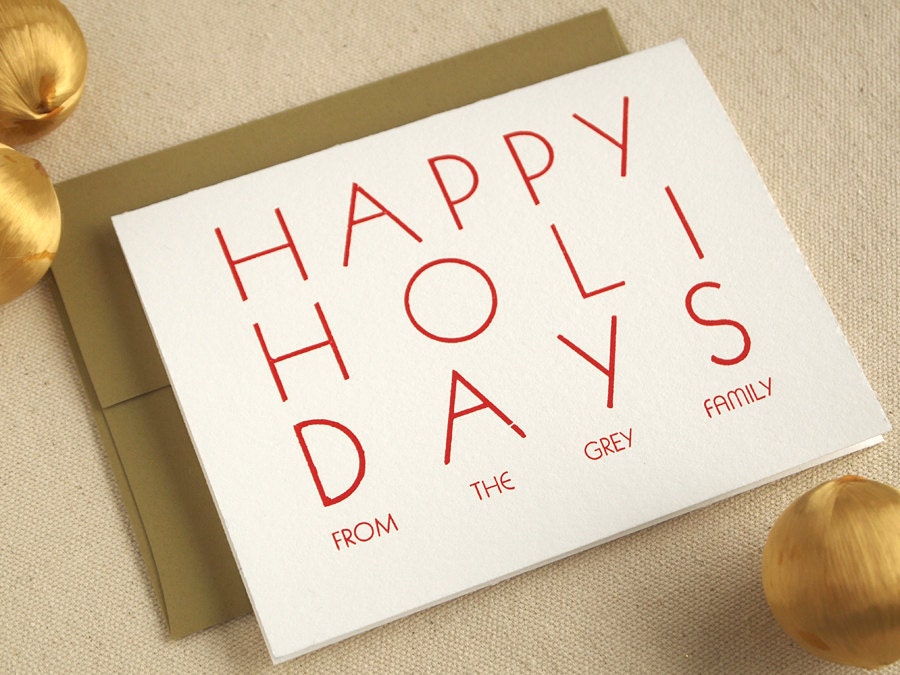Personalized Holiday Card Set - Letterpress Vintage Modern Style Christmas - Transatlantic 30