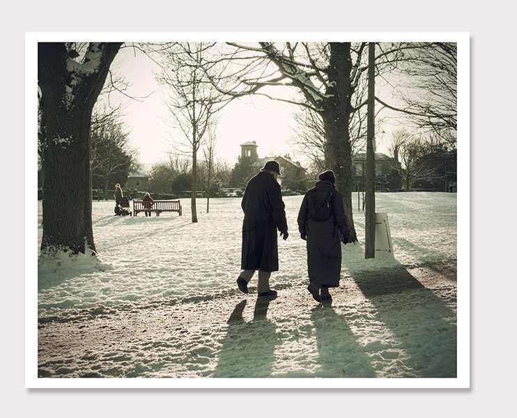 Winter snow couple photo-Edinburgh-Sepia-Vintage Inspired Photography-Home Decor-wall art-8x10