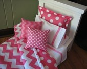 Chevron Bedding Set for American Girl Doll or similar 18" dolls - Hot Pink