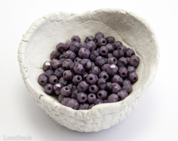 Opaque Purple Czech Fire Polished Glass Beads 4mm (50)