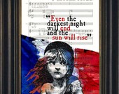 Victor Hugo Les Misérables Quote French Flag mixed media  on upcycled music sheet print