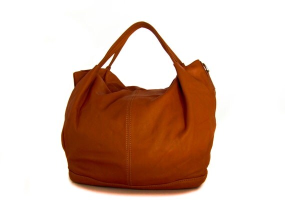 Handmade Leather Handbag Bag Purse Hobo in Orange brown  -.- the Abegaila -.-