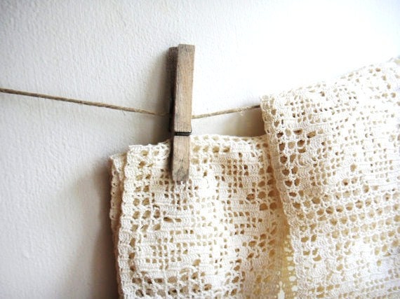 Pair of vintage Hand-crocheted Table Runner white