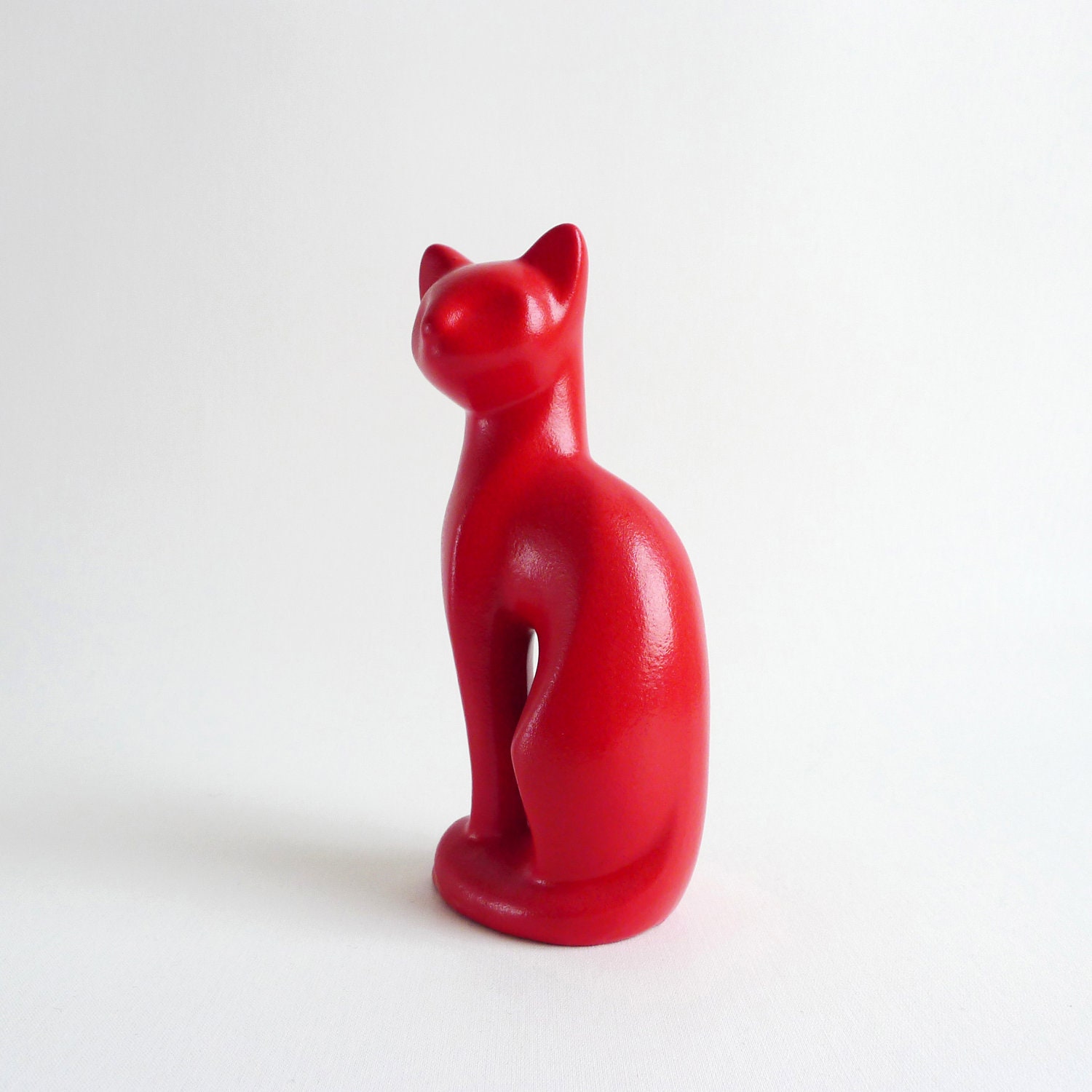 Cherry Red Kitty Cat Upcycled Spray Painted Figurine Ornament