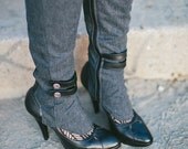 Women's spats -Elegant knee length leather and grey flannel suiting with buttons-Regina