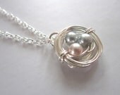 Custom Bird's Nest Necklace, Mother's Necklace Grandmother's Necklace, Pink and Blue