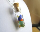 Sea Glass in a Bottle Necklace, Wire Wrapped Bottle with Cork