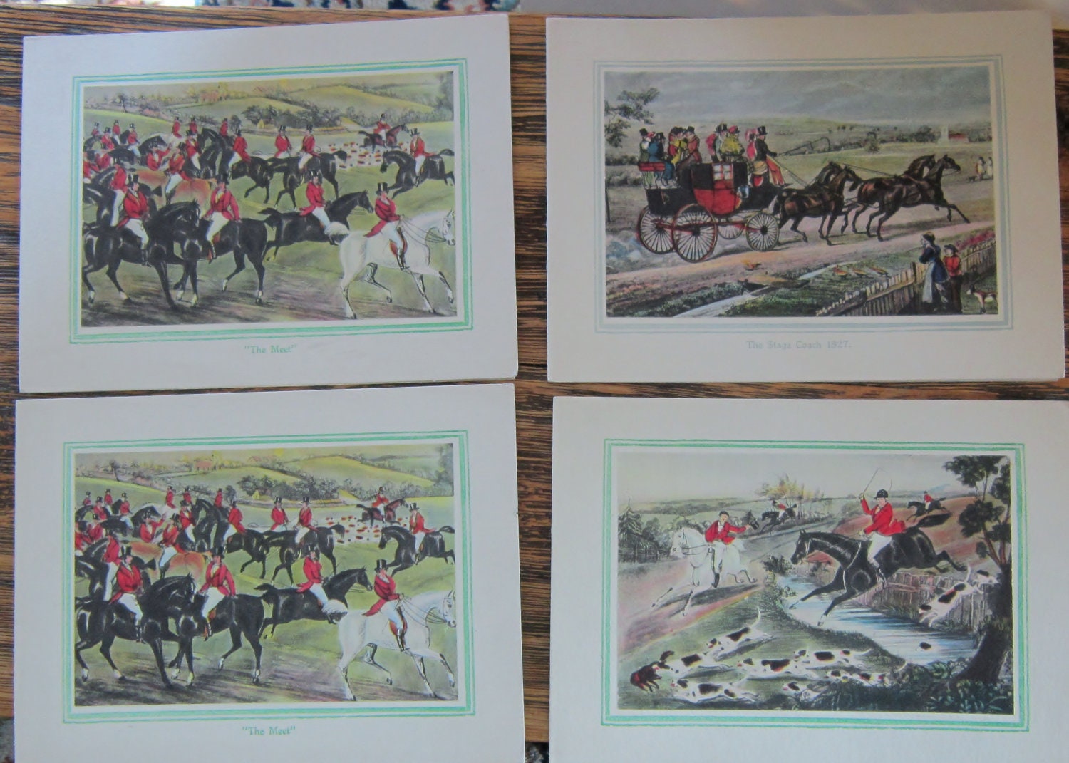 Vintage Christmas Cards Never Used 4 Cards Hunt Scenes