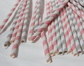 Paper Straws in Light Pink and Grey and White Stripes, Pack of 100 Il_170x135