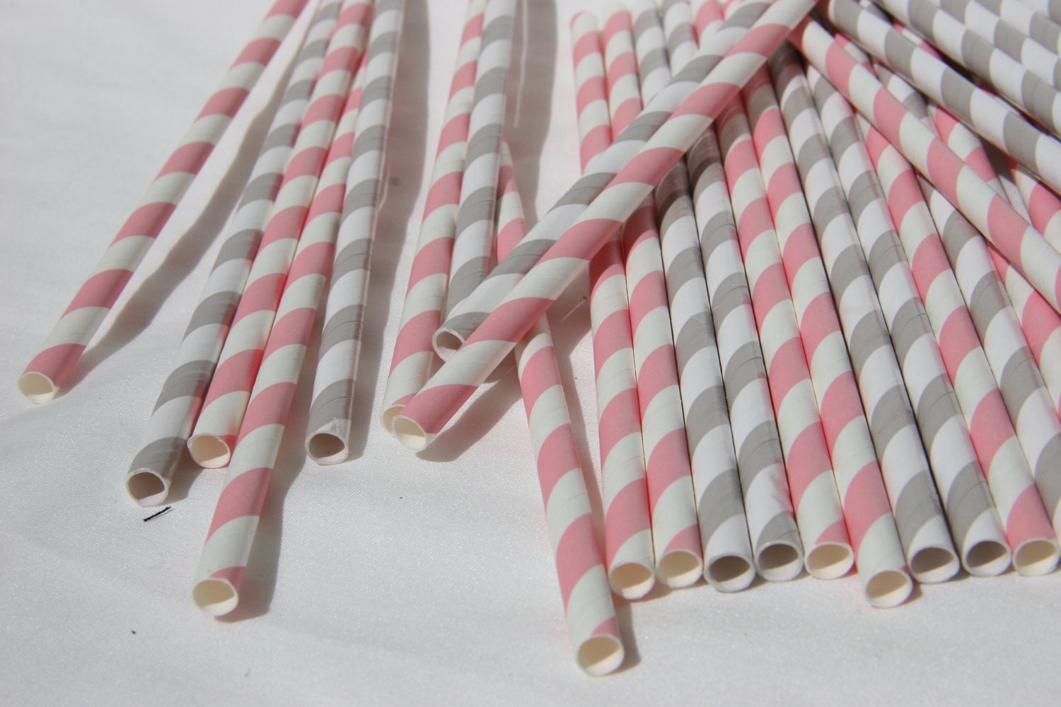 Paper Straws in Light Pink and Grey and White Stripes, Pack of 100 Il_570xn