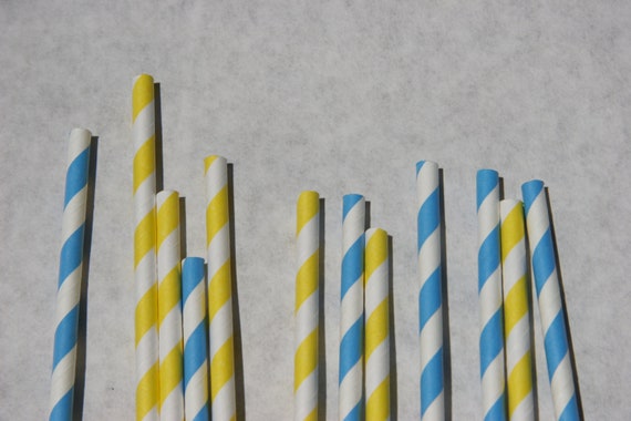 Blue & Yellow Paper Straws, 50 Pack, Birthday Party Il_570xn