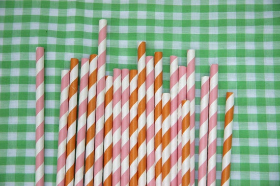 Orange & Pink Paper Straws, Pack of 100 Il_570xn