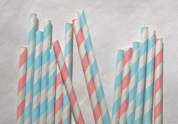 Light Pink and Light Blue paper straws, Pack of 100, Gender reveal party Il_570xn