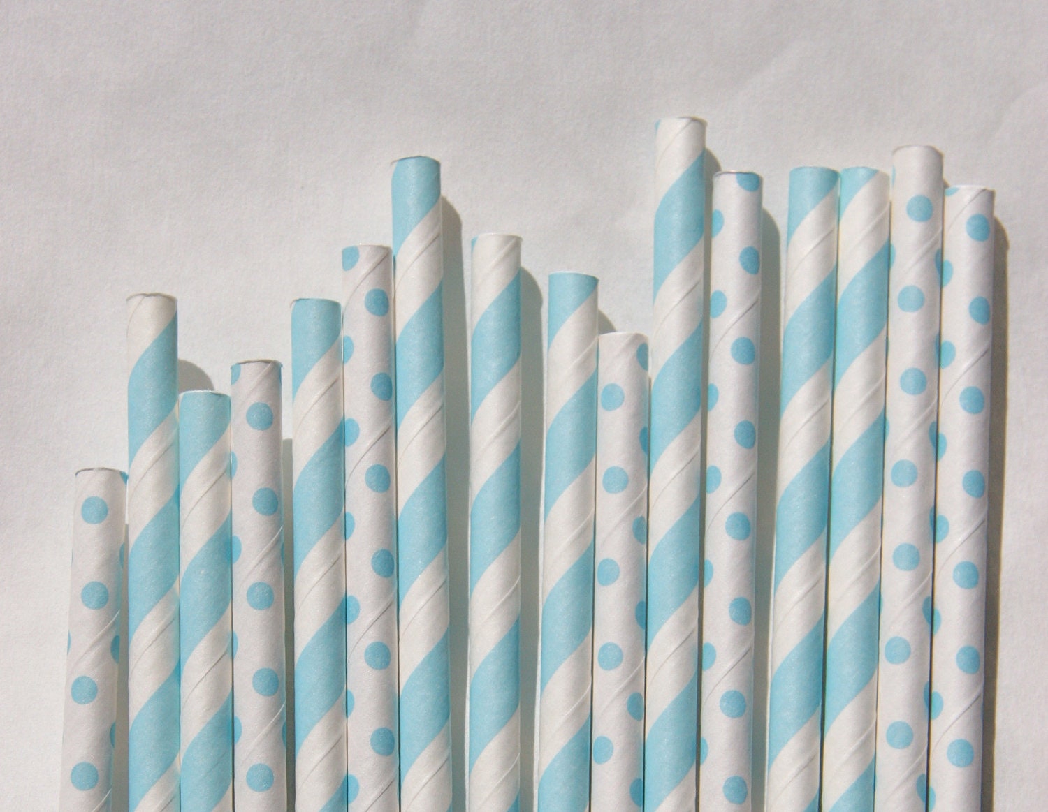 Baby Blue Paper Straws, 100 Pack, Light Blue Stripes and Light Blue Mini Polka Dots, Baby Shower Straws Il_570xn