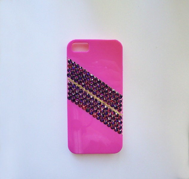 iPhone 5 fuschia and sparkling volcano crystal rubber and hard plastic protective case.