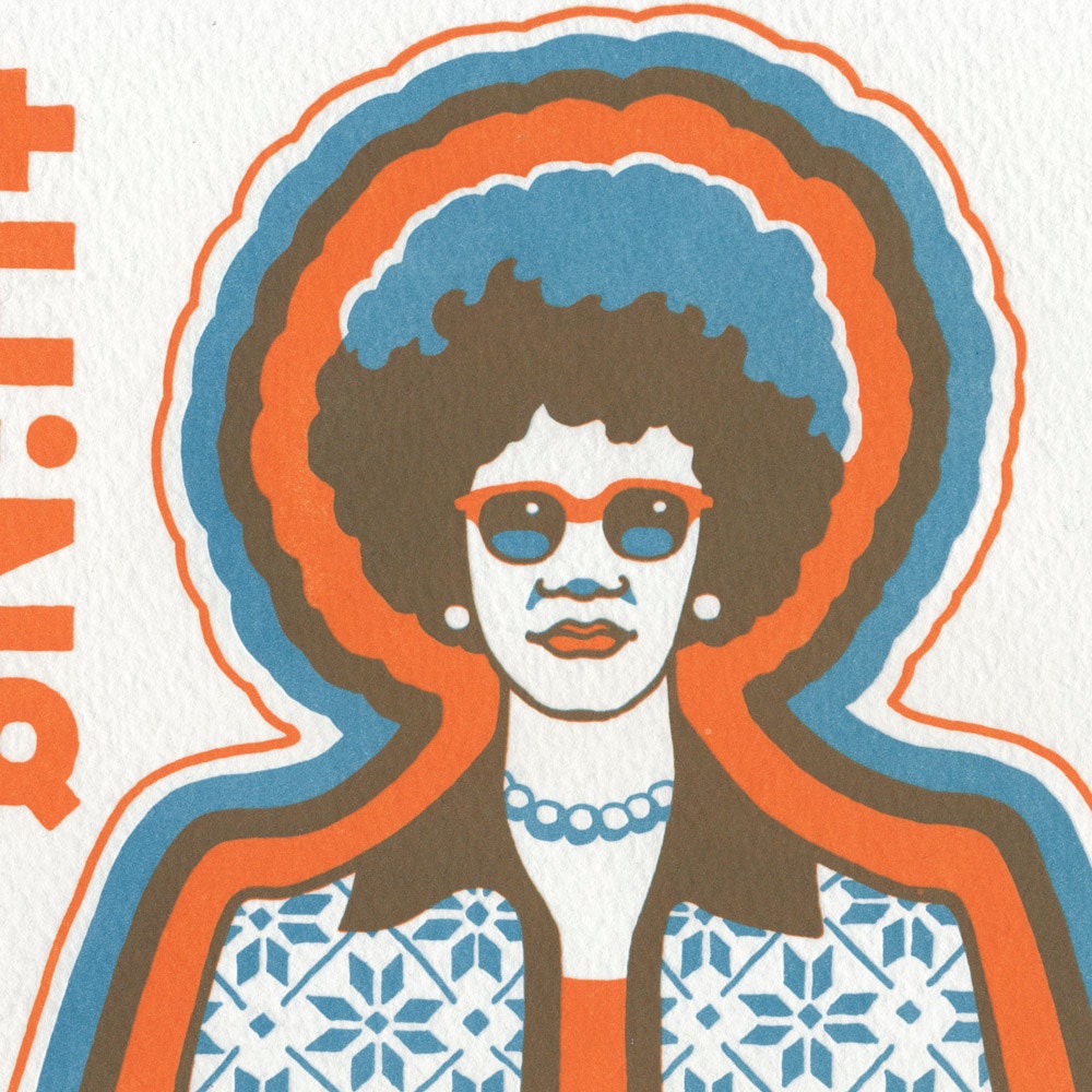 KEEP THE CHANGE original Dead Feminists letterpress poster featuring hand-lettered typography and quote by Shirley Chisholm