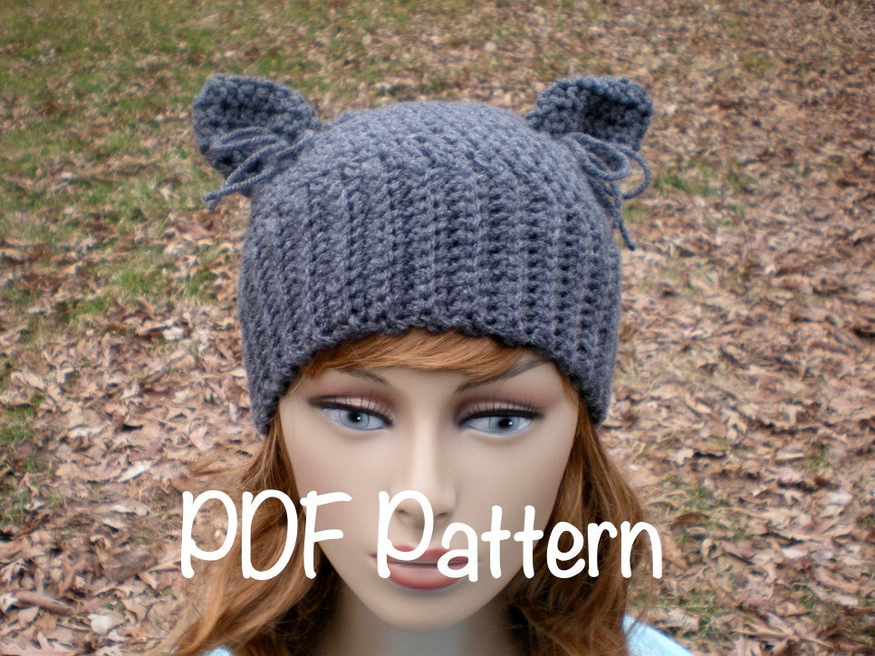 PATTERN: The Hathaway,  easy crochet PDF email, Size NB to Adult, cat ears hat, kitty kitten beanie, InStAnT DoWnLoAd, permission to sell