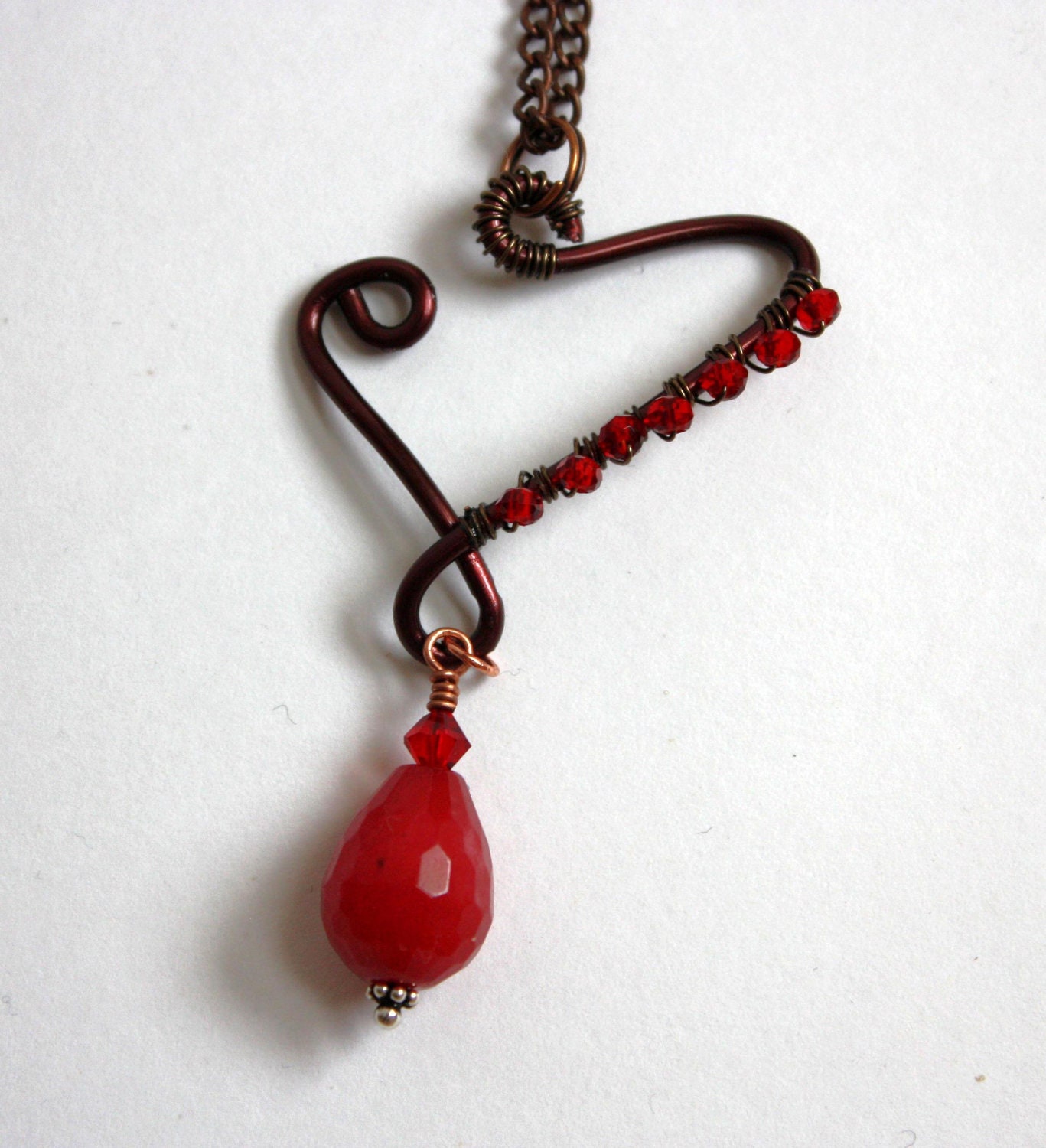 Bleeding Heart Red Chalcedony Antique Copper Pendant